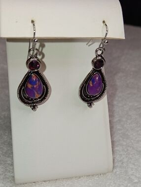 Purple Teardrop Dangle Earrings with Purple CZ